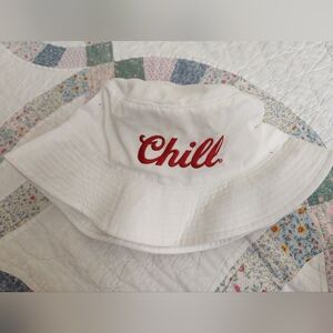 White Bucket Hat with Red 'Chill' Embroidery